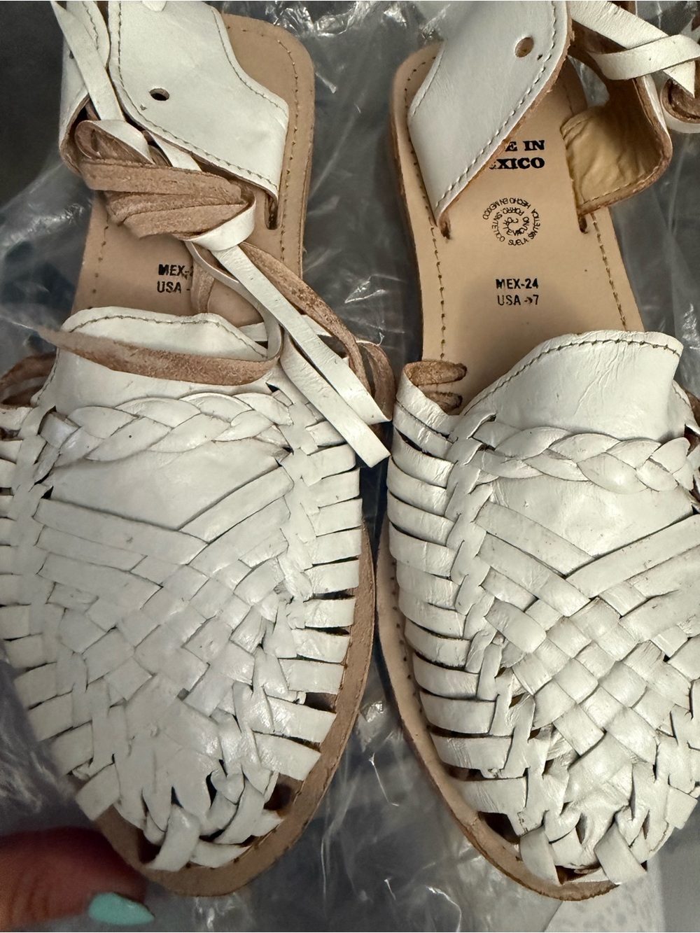 White Leather Huarache Sandals - Women's Braided Wrap Around